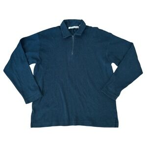 NATURALIFE Mens Large Dark Green Quarter Zip Pullover Sweater Casual Relaxed Fit